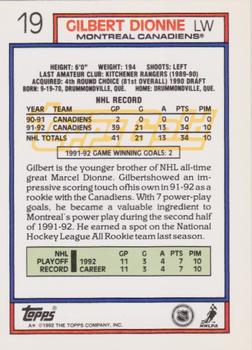 1992-93 Topps - Gold #19 Gilbert Dionne Back