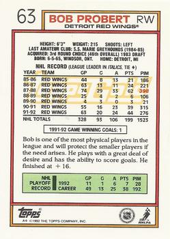 1992-93 Topps - Gold #63 Bob Probert Back