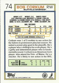 1992-93 Topps - Gold #74 Bob Corkum Back