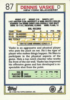1992-93 Topps - Gold #87 Dennis Vaske Back