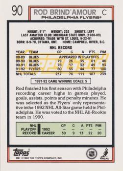 1992-93 Topps - Gold #90 Rod Brind'Amour Back