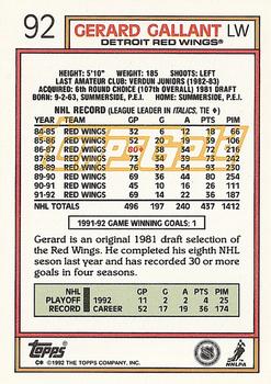 1992-93 Topps - Gold #92 Gerard Gallant Back