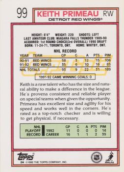 1992-93 Topps - Gold #99 Keith Primeau Back