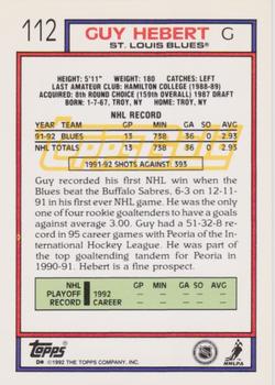 1992-93 Topps - Gold #112 Guy Hebert Back