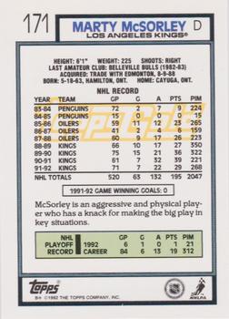 1992-93 Topps - Gold #171 Marty McSorley Back