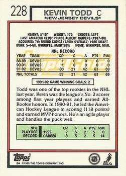 1992-93 Topps - Gold #228 Kevin Todd Back