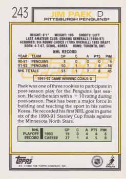 1992-93 Topps - Gold #243 Jim Paek Back
