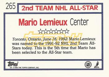 1992-93 Topps - Gold #265 Mario Lemieux Back