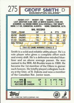 1992-93 Topps - Gold #275 Geoff Smith Back