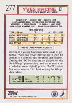 1992-93 Topps - Gold #277 Yves Racine Back