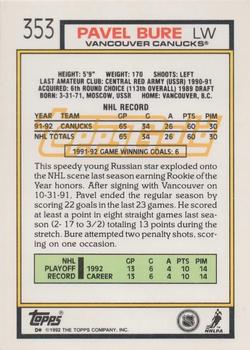 1992-93 Topps - Gold #353 Pavel Bure Back