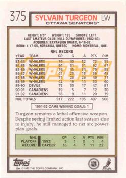 1992-93 Topps - Gold #375 Sylvain Turgeon Back