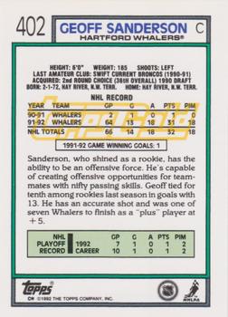 1992-93 Topps - Gold #402 Geoff Sanderson Back