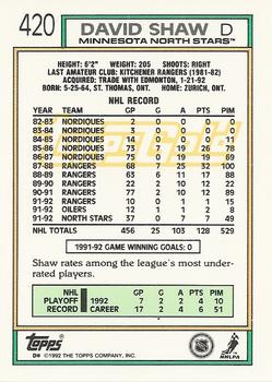 1992-93 Topps - Gold #420 David Shaw Back