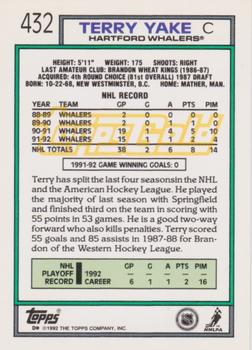 1992-93 Topps - Gold #432 Terry Yake Back