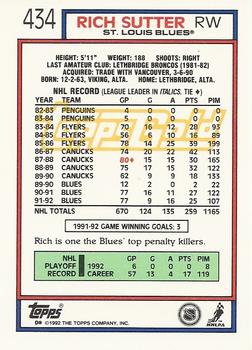 1992-93 Topps - Gold #434 Rich Sutter Back