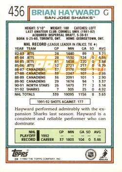 1992-93 Topps - Gold #436 Brian Hayward Back