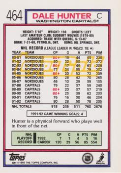1992-93 Topps - Gold #464 Dale Hunter Back