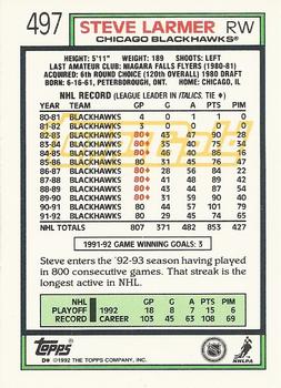 1992-93 Topps - Gold #497 Steve Larmer Back