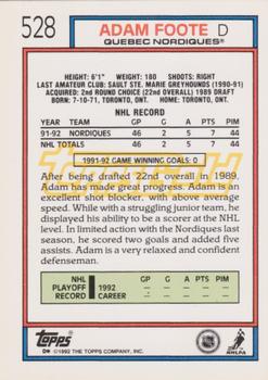 1992-93 Topps - Gold #528 Adam Foote Back