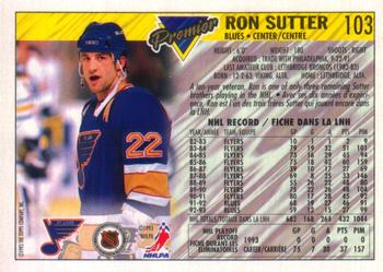 1993-94 O-Pee-Chee Premier - Gold #103 Ron Sutter Back