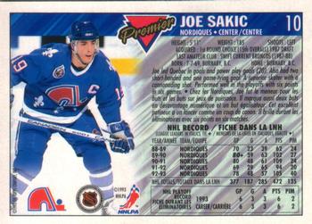 1993-94 O-Pee-Chee Premier - Gold #10 Joe Sakic Back