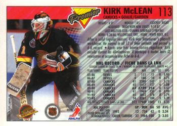 1993-94 O-Pee-Chee Premier - Gold #113 Kirk McLean Back