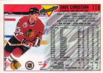 1993-94 O-Pee-Chee Premier - Gold #118 Dave Christian Back