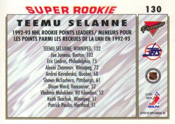 1993-94 O-Pee-Chee Premier - Gold #130 Teemu Selanne Back