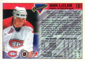 1993-94 O-Pee-Chee Premier - Gold #181 John LeClair Back
