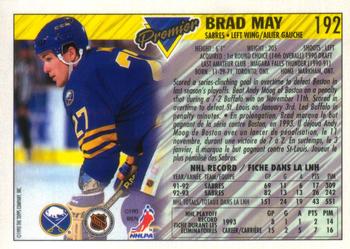 1993-94 O-Pee-Chee Premier - Gold #192 Brad May Back