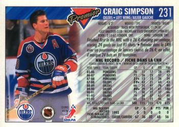 1993-94 O-Pee-Chee Premier - Gold #231 Craig Simpson Back