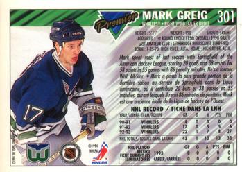 1993-94 O-Pee-Chee Premier - Gold #301 Mark Greig Back