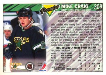 1993-94 O-Pee-Chee Premier - Gold #309 Mike Craig Back