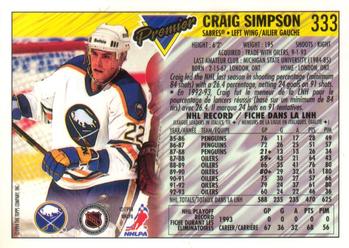1993-94 O-Pee-Chee Premier - Gold #333 Craig Simpson Back