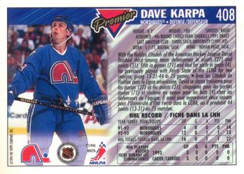 1993-94 O-Pee-Chee Premier - Gold #408 Dave Karpa Back