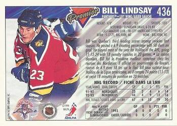 1993-94 O-Pee-Chee Premier - Gold #436 Bill Lindsay Back