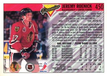 1993-94 O-Pee-Chee Premier - Gold #450 Jeremy Roenick Back