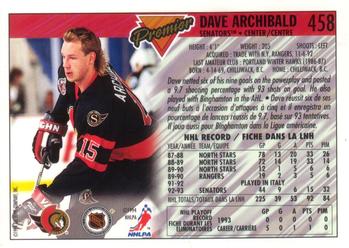 1993-94 O-Pee-Chee Premier - Gold #458 Dave Archibald Back