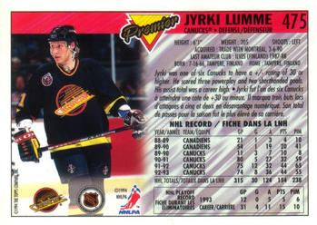 1993-94 O-Pee-Chee Premier - Gold #475 Jyrki Lumme Back