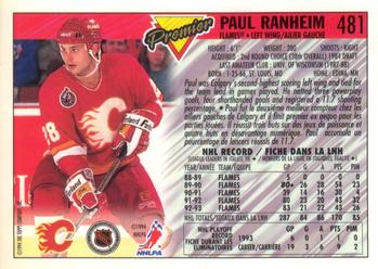 1993-94 O-Pee-Chee Premier - Gold #481 Paul Ranheim Back