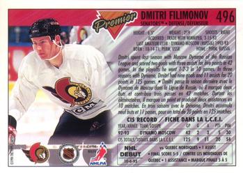 1993-94 O-Pee-Chee Premier - Gold #496 Dmitri Filimonov Back
