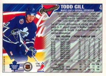 1993-94 O-Pee-Chee Premier - Gold #4 Todd Gill Back