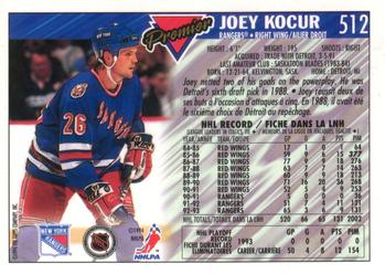 1993-94 O-Pee-Chee Premier - Gold #512 Joey Kocur Back
