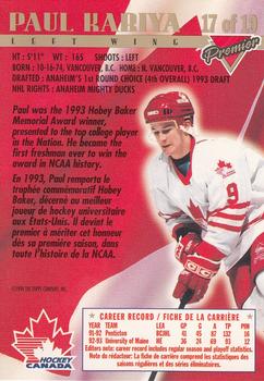 1993-94 O-Pee-Chee Premier - Team Canada #17 Paul Kariya Back