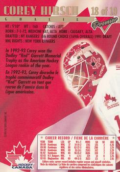 1993-94 O-Pee-Chee Premier - Team Canada #18 Corey Hirsch Back