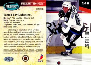 1993-94 Parkhurst - Emerald Ice #248 Brent Gretzky Back