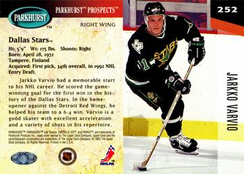 1993-94 Parkhurst - Emerald Ice #252 Jarkko Varvio Back