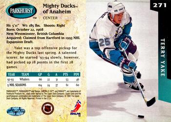 1993-94 Parkhurst - Emerald Ice #271 Terry Yake Back