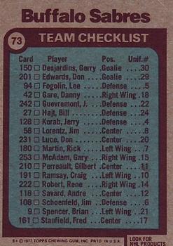 1977-78 Topps #73 Buffalo Sabres Back
